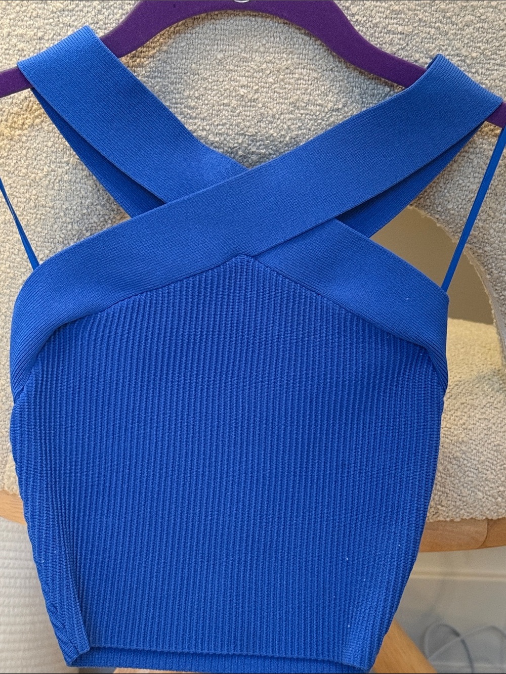 Aritzia Babaton 2XS Ribbed Cross-Strap Crop Top in Bright Blue